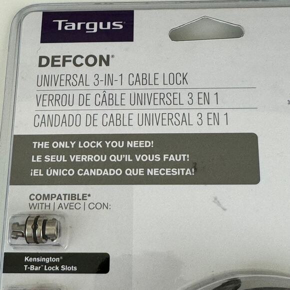 Targus Defcon Universal 3-in-1 Cable Lock Laptop / Notebook Lock New Sealed - Picture 2 of 5